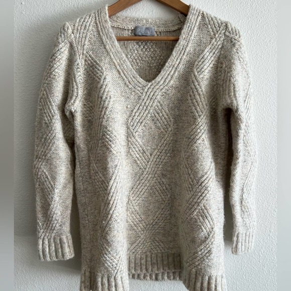 Pure Collection Sweaters - Pure Collection Wool and Alpaca Blend Cable Knit Cream Sweater